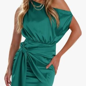 ZESICA Women's Sexy Satin One Shoulder Teal Dress